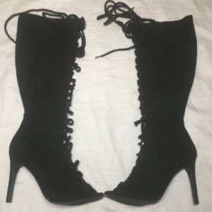 Knee High Suede Lace Up Boots
